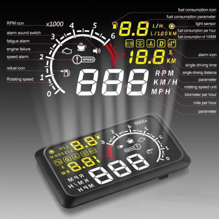 S-CMS-0233B_5.webp X3 Bluetooth 5.5 inch Car OBDII / EUOBD HUD Vehicle-mounted Head Up Display Security System, Support Speed & Fuel Consumption, Overspeed Alarm, Water Temperature, etc - Image 6
