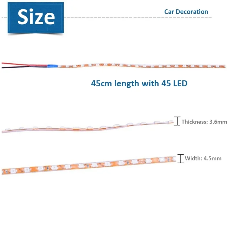 S-CMS-0459D_3.webp 5 PCS Normally-on Style 45 LED 3528 SMD Waterproof Flexible Car Strip Light for Car Decoration, DC 12V, Length: 45cm - Image 4
