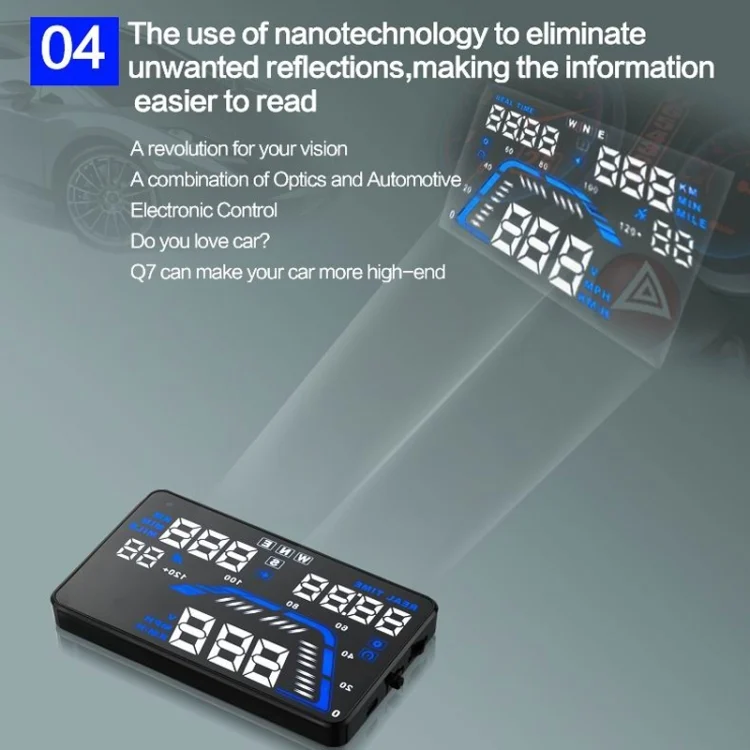 S-CMS-0491_10.webp Q7 5.5 inch Car GPS HUD Vehicle-mounted Head Up Display Security System, Support Speed & Real Time & Altitude & Over Speed Alarm & Satellite Number, etc. - Image 11