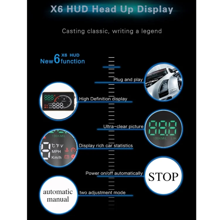 S-CMS-0493_12.webp X6 3.5 inch Car OBDII / EUOBD HUD Vehicle-mounted Head Up Display Security System, Support Speed & Water Temperature & Speed Alarm & Fuel Consumption & Battery Voltage, etc. - Image 13