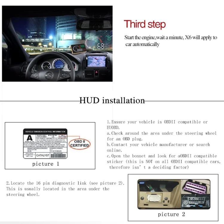 S-CMS-0493_28.webp X6 3.5 inch Car OBDII / EUOBD HUD Vehicle-mounted Head Up Display Security System, Support Speed & Water Temperature & Speed Alarm & Fuel Consumption & Battery Voltage, etc. - Image 29