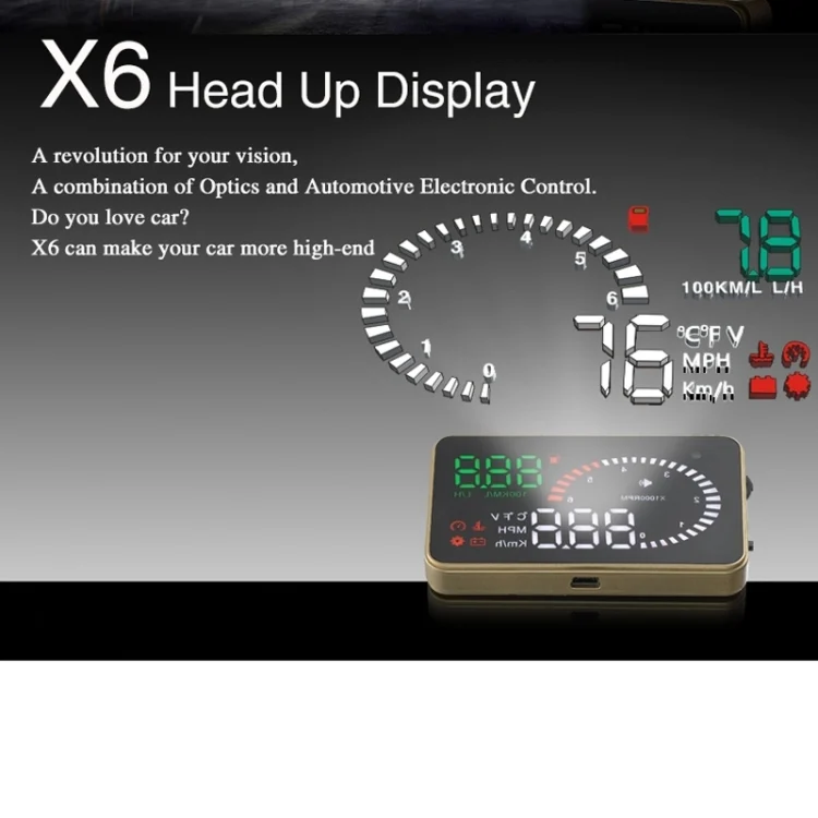 S-CMS-0493_9.webp X6 3.5 inch Car OBDII / EUOBD HUD Vehicle-mounted Head Up Display Security System, Support Speed & Water Temperature & Speed Alarm & Fuel Consumption & Battery Voltage, etc. - Image 10