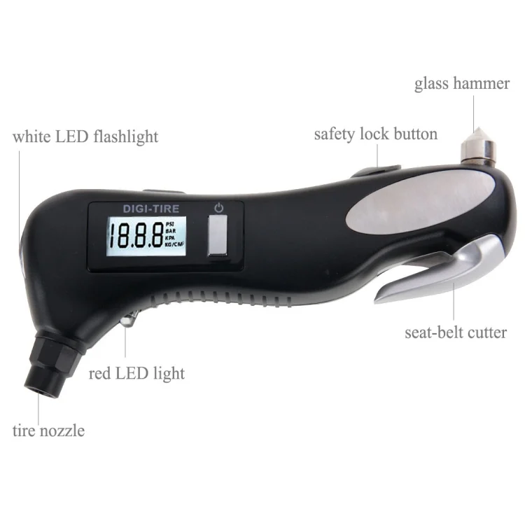 S-CMS-0595_1.webp LCD Display Screen Digital Tire Gauge with LED Flashlight, Pressure Range: 2-150PSI - Image 2