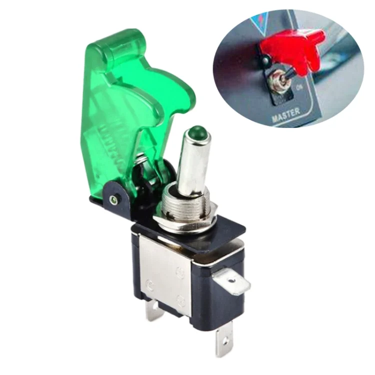 Flip Cover Nitrous Arming Switch with Green LED Indicator , Green