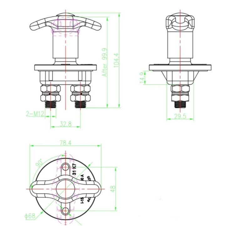S-CMS-1234_5.webp Car Battery Master Switch, Installed Hole Spacing: 48mm, DC 12V / 24V - Image 6