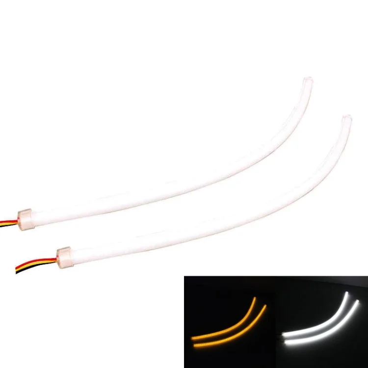 2 PCS  4.5W 270LM 6500K 597-577nm White + Yellow Wired LED Tube Daytime Running Light DRL Steering Lamp, DC12V, Lamp Length:45cm
