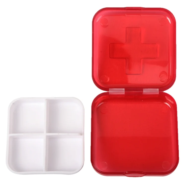 S-HC-2004_4.webp 10 PCS 4 Compartments Portable Plastic Cross Pills Medicine Storage Box(Red) - Image 5