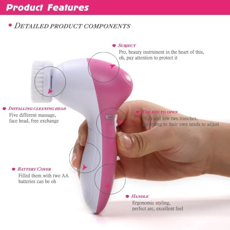 S-HC-2594_8.webp 5 in 1 Beauty Care Brush Massager Scrubber Face Skin Care Electric Facial Cleanser - Image 9
