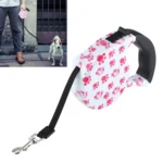 5m Pink Dog Footprint Pattern Easy Operation Retractable Dog Leash(Pink)