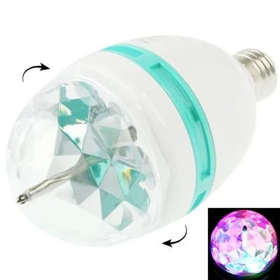 E27 3W Colorful Light LED Light Bulb, Rotating Lamp, 240lm, AC 85-260V