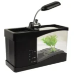 USB Desktop Aquarium Mini Fish Tank with Running Water and 6 LED Light, LCD Clock Display with Calendar, Time and Alarm (Holds 1.5 Quarts of Water)(Black) - Image 4