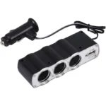 WF-0120 12V / 24V 3 Way Triple Sockets USB Car Cigarette Lighter Socket Splitter Charger(Black)