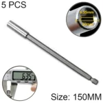 5 PCS 1/4 Electric Batch Head High Magnetism Connecting Rod Pistol Drill Extension Rod Sleeve Fast Turning Joint, Length: 150mm