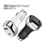 YSY-312PD QC3.0 18W USB + PD 20W USB-C / Type-C Car Charger with USB to USB-C / Type-C Data Cable - Image 2