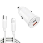 WKN-707 PD 20W USB-C / Type-C + QC 3.0 25W USB Mini Car Charger with USB-C / Type-C to 8 Pin Data Cable, Cable Length: 1m