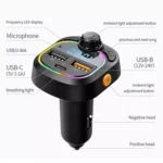 C28 Fast Charging Atmosphere Light Handsfree Car Kit Car Mp3 Player Stereo FM Transmitter - Image 5