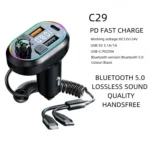 C29 Car Bluetooth 5.0 FM Transmitter  Car MP3 Player Fast Charge U Disk Lossless Music Player - Image 2