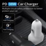 38W PD20W + QC3.0 USB Car Charger with USB to Micro USB Data Cable, Length: 1m - Image 4