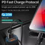 38W PD20W + QC3.0 USB Car Charger with USB to Micro USB Data Cable, Length: 1m - Image 5