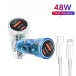 P35 48W PD30W + QC3.0 18W USB Transparent Car Charger with Type-C to 8 Pin Phone Data Cable - Image 2