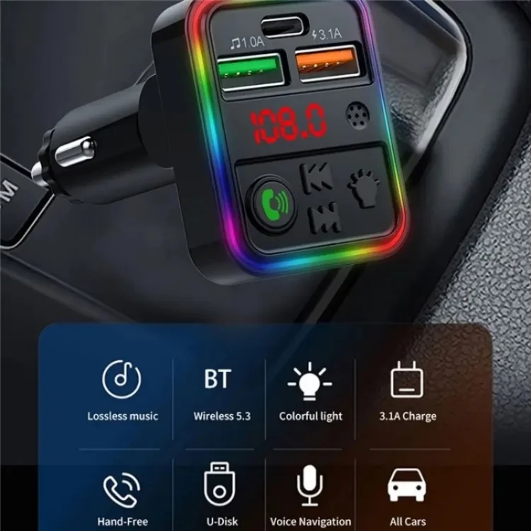 SYA0023551_1.webp P18 Double USB Cigarette Lighter Bluetooth Car MP3 Music Player Hands-Free Calling Car Audio Device - Image 2