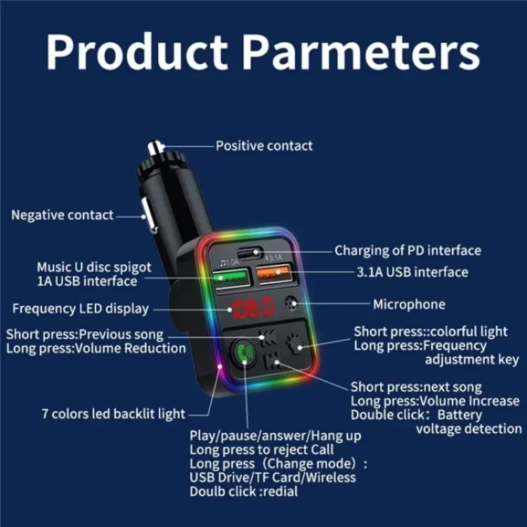 SYA0023551_6.webp P18 Double USB Cigarette Lighter Bluetooth Car MP3 Music Player Hands-Free Calling Car Audio Device - Image 7