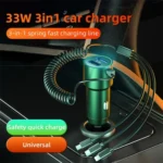 K15 Car Adapter 3 in 1 Stretchable Cable 22.5W Quick Charge Cigarette Lighter Dual USB Ports - Image 2