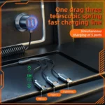 K15 Car Adapter 3 in 1 Stretchable Cable 22.5W Quick Charge Cigarette Lighter Dual USB Ports - Image 3