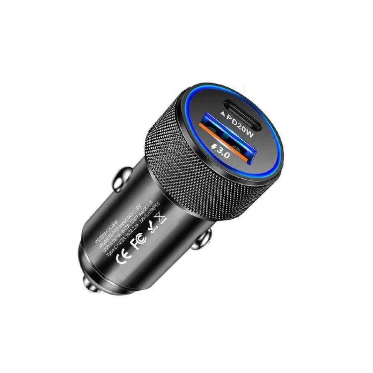 P19 Metal PD20W USB-C + QC18W USB Dual Port Car Charger