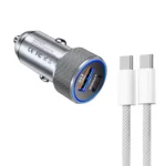 P19 Metal PD20W USB-C + QC18W USB Car Charger with USB-C to USB-C Date Cable for iPhone 15 series