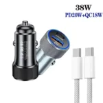 P19 Metal PD20W USB-C + QC18W USB Car Charger with USB-C to USB-C Date Cable for iPhone 15 series - Image 2
