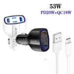 P49 53W PD20W Type-C + USB 4-port Car Charger with USB to Type-C Data Cable - Image 2