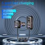 YQ6 PD 30W Fast Charging 2 x Type-C + 3 x USB Car Charger with 1.5m Extension Cable - Image 5