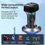 YQ6 PD 30W Fast Charging 2 x Type-C + 3 x USB Car Charger with 1.5m Extension Cable - Image 7