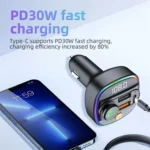 C4S Digital Display Car PD 30W+QC 3.0 Car Charger Audio MP3 Player FM Transmitter - Image 4
