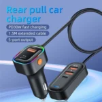 K5 3 USB Fast Charging Car Charger 66W Extension Cord Design 5 Ports Charging Adapter - Image 2