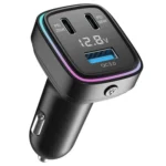 GE13 With Colorful Ambient Light Voltage Display 3-Port Fast Charging Car Charger