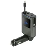 GE02 Wth Retractable Type-C Cable Voltage Display Fast Charging Car Charger