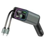 GC08C Dual Type-C Retractable Cables Ambient Light Voltage Display PD 65W Fast Car Charger