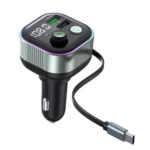 GZ11 Retractable Type-C Cable Voltage Display 65W PD Fast Charging Car Charger MP3 Player