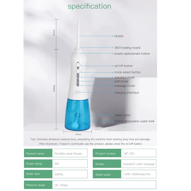 SYA009260_16.webp Wireless Water Floss Cleaner Portable 1400mAh USB-Rechargeable Water Flosser IPX7 Waterproof Oral Irrigator, Water Tank Capacity: 300ML - Image 17