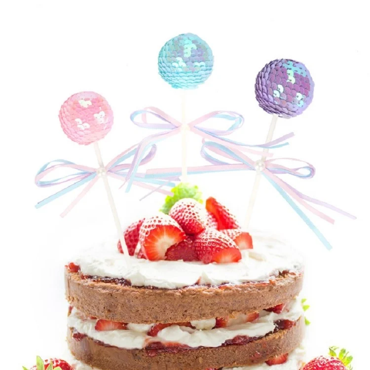 TBD0101305201A_2.webp Ribbon Bow Sequin Ball Cake Party Dessert Inserted Card - Image 3