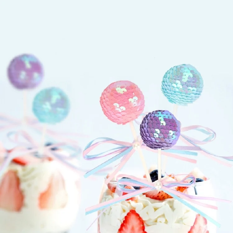 TBD0101305201A_3.webp Ribbon Bow Sequin Ball Cake Party Dessert Inserted Card - Image 4