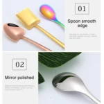 2 PCS Stainless Steel Spoon Creative Coffee Spoon Bar Ice Spoon Gold Plated Long Stirring Spoon - Image 3