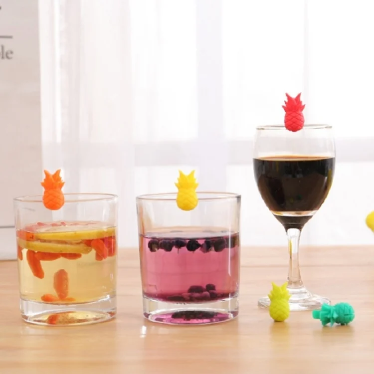 TBD01028201_3.webp 6pcs / Set Wine Glass Silicone Pineapple Mark Distinguisher Party Fruit Shape Cup Mark - Image 4