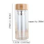 Glass Water Tea Bottles with Infuser Bamboo Lid Double Wall Brief Portable Outdoor Bottle - Image 2