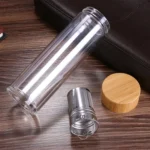 Glass Water Tea Bottles with Infuser Bamboo Lid Double Wall Brief Portable Outdoor Bottle - Image 6