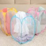 Foldable Pop Up Wash Bag Laundry Basket Bag Hamper Mesh Storage Pueple Dirty Clothes Basket - Image 3