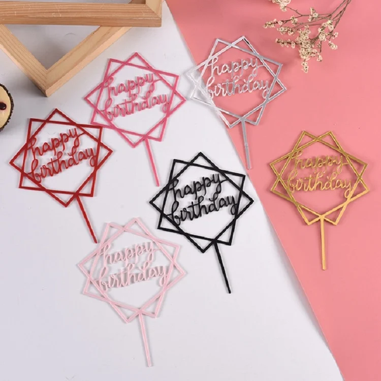 TBD0125640001A_2.webp Acrylic Cake Decoration Card Birthday Table Party Dress Up Dessert Polygonal Plug-in Decoration - Image 3