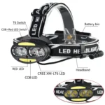 300-400LM 4 x XML-T6 + 2 x COB + 2 x Red LED Head Lamp Flashlight Torch Lantern - Image 3